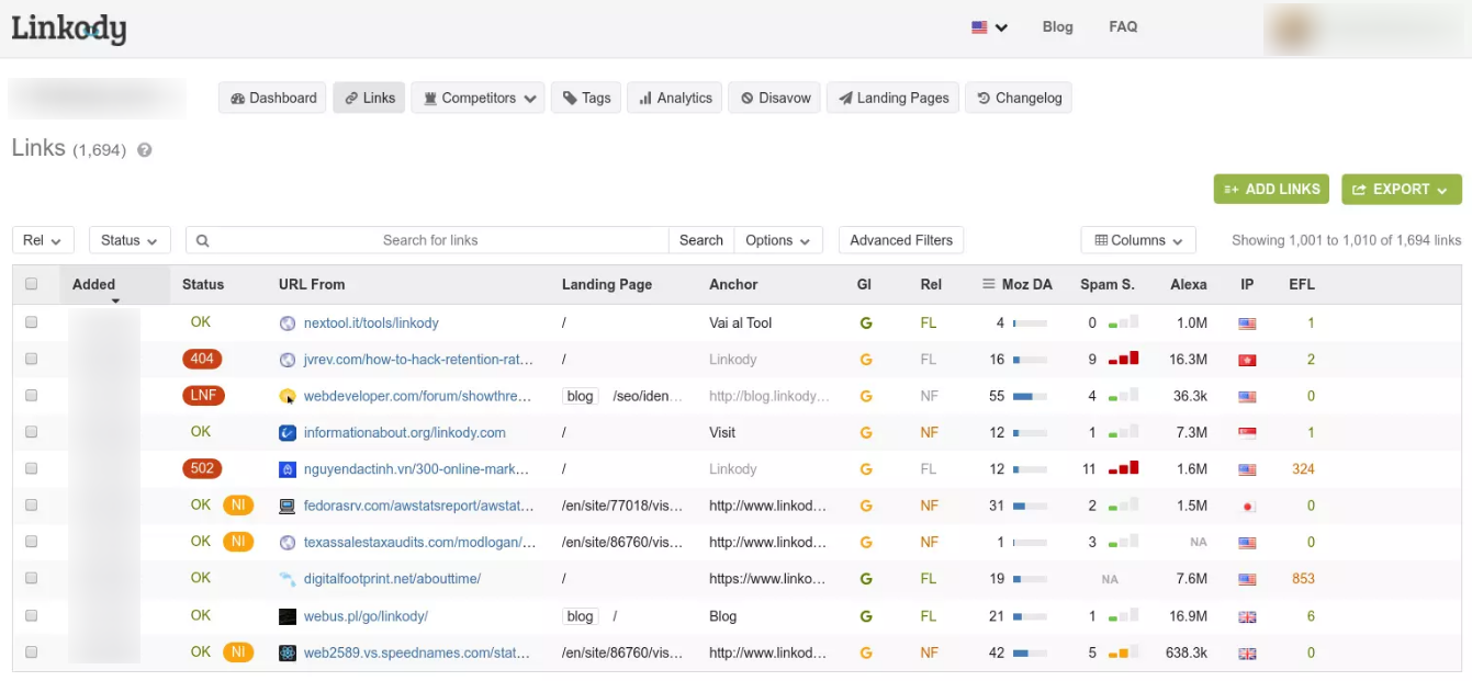 Linkody backlink monitor tool